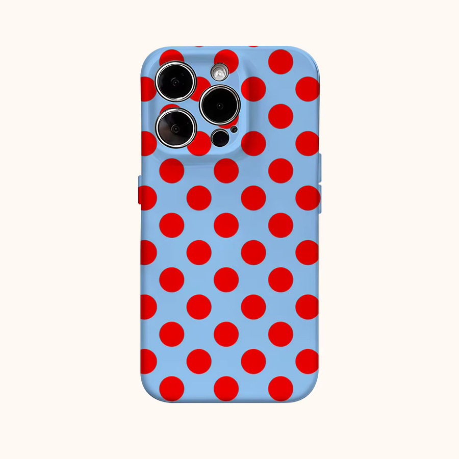 Potdemiel Schutzhülle mit blauem und rotem Punktmuster für iPhone 11 bis iPhone 16 Pro Max Plus, doppelschichtige Rückseite - Bild 2