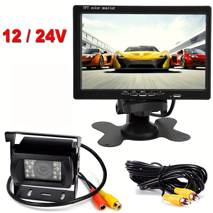 Bileeko 7-Zoll Backup-Kit mit Nachtsicht-Rückfahrkamera in Schwarz für LKW, Bus, Anhänger und Pickup - Bild 3
