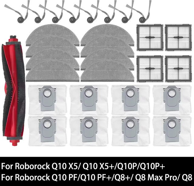 Roborock Ersatzteil-Set für Q10 X5, Q10 PF, Q8+ und Q8 Max Pro Plus mit Hauptbürste, Seitenbürste, Hepa-Filter, Mopp und Staubbeuteln - Bild 1