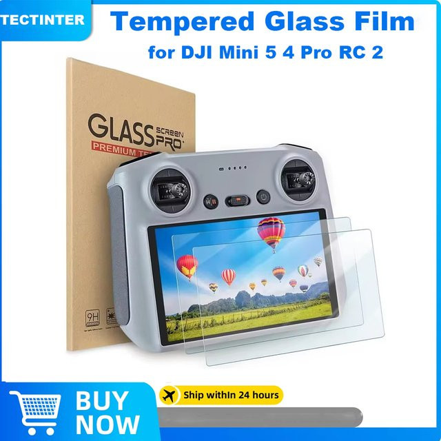 TECTINTER Displayschutzfolie aus gehärtetem Glas für DJI Mini 4 Pro RC 2 Pro, transparent, kratzfest - Bild 1