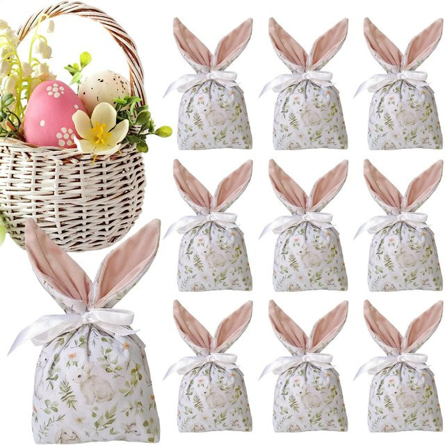 10 Stück Oster-Geschenktüten mit Hasenohren in Blau und Mehrfarbig als Süßigkeitentüten für Feiertage und Partys - Bild 1