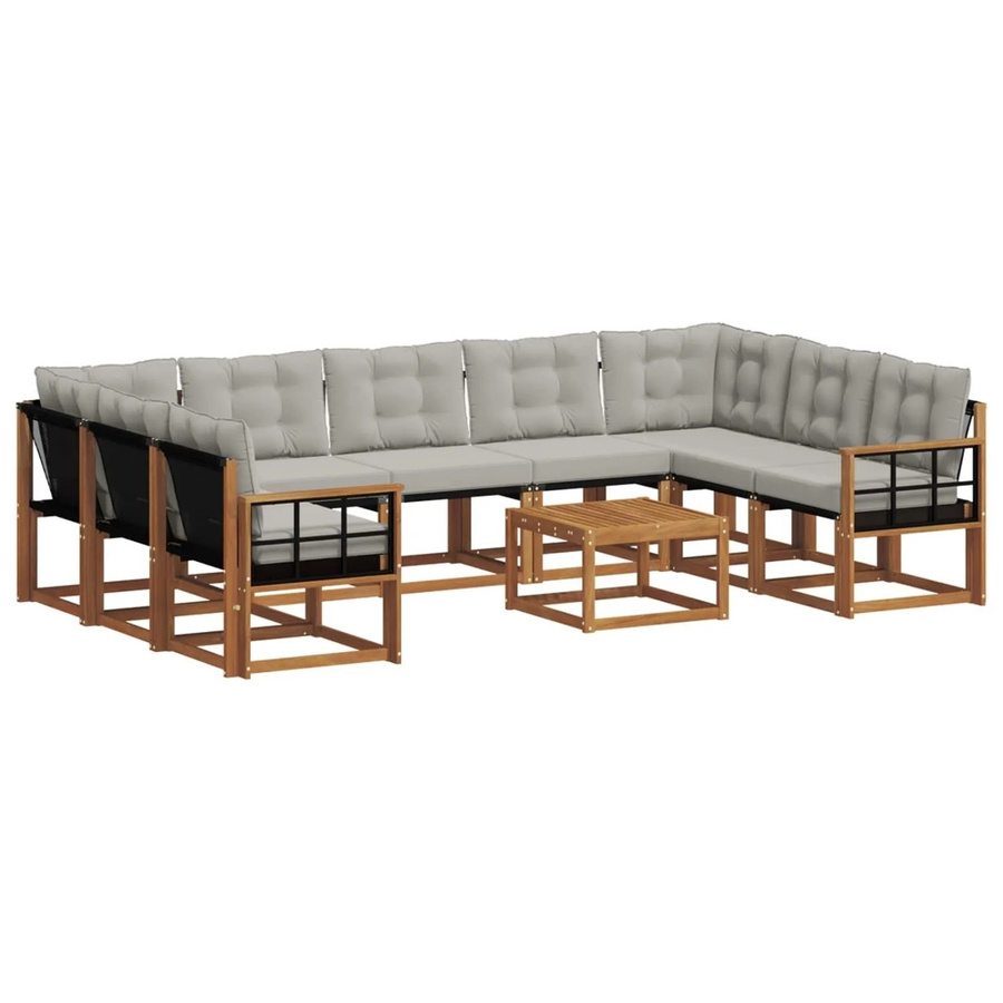 vidaXL Outdoor-Sofagarnitur in U-Form aus Massivholz Akazie mit Kissen in Natur und Hellgrau - Bild 2