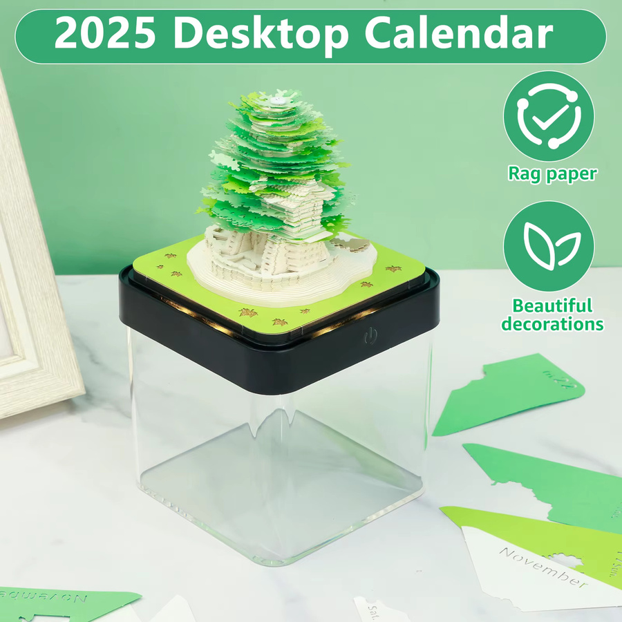 Kreativer 3D Desktop Kalender mit Haftnotizen als Kunsthandwerk-Souvenir in Grün - Bild 4