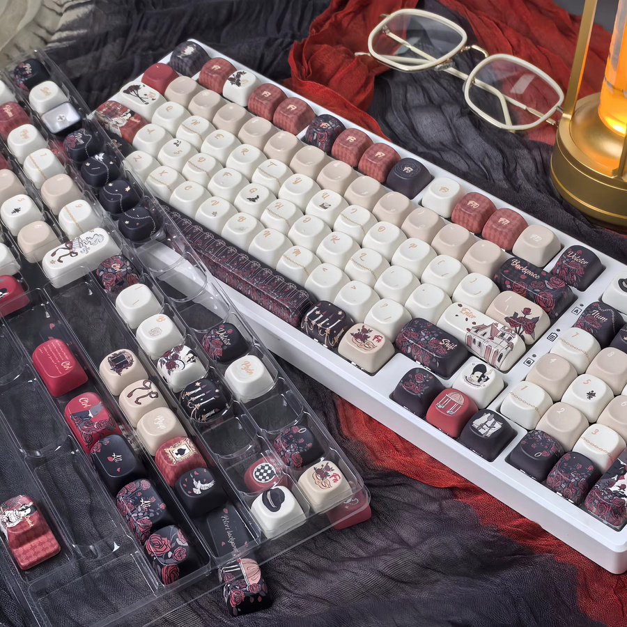 MAIMOOO Gothic Rose Keycaps MOA Cherry Profile PBT Thermosublimation Retro Tastaturkappen in Rot Schwarz Multicolour für mechanische Tastaturen - Bild 3
