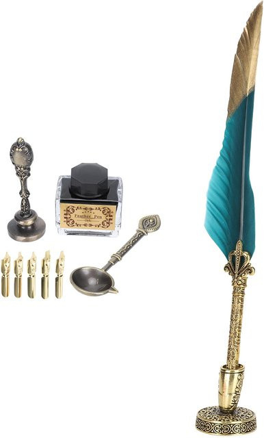 Goldkopf Federkiel-Set für Kalligraphie in Grün und Gold im Vintage-Stil - Bild 1