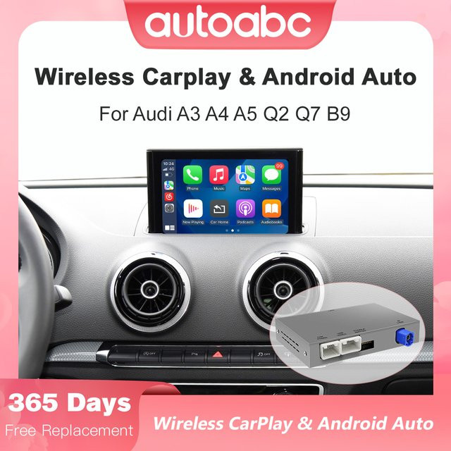 AUTOABC Kabelloses CarPlay und Android Auto Interface für Audi A3 S3 8V 8P 2013-2018 mit Mirror Link, AirPlay, Rückfahrkamera und Navigation in Schwarz - Bild 1