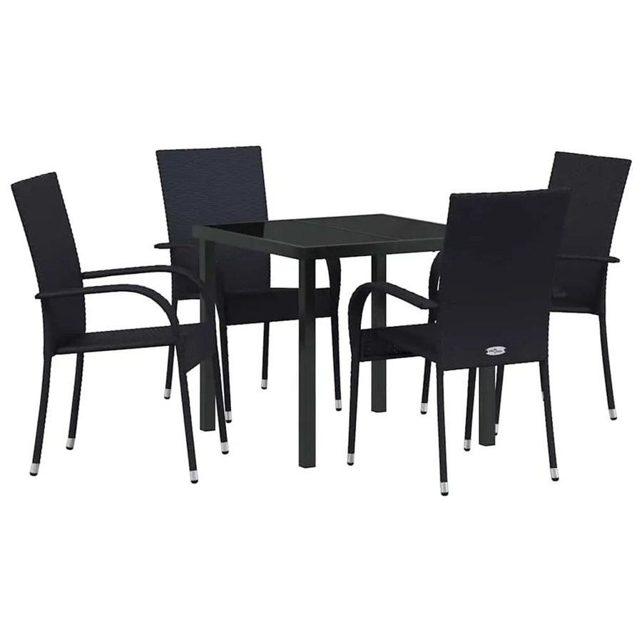 vidaXL Garten Essgruppe 5-teilig aus Poly Rattan und Stahl in Schwarz mit Sicherheitsglas und gewebter Textur - Bild 2