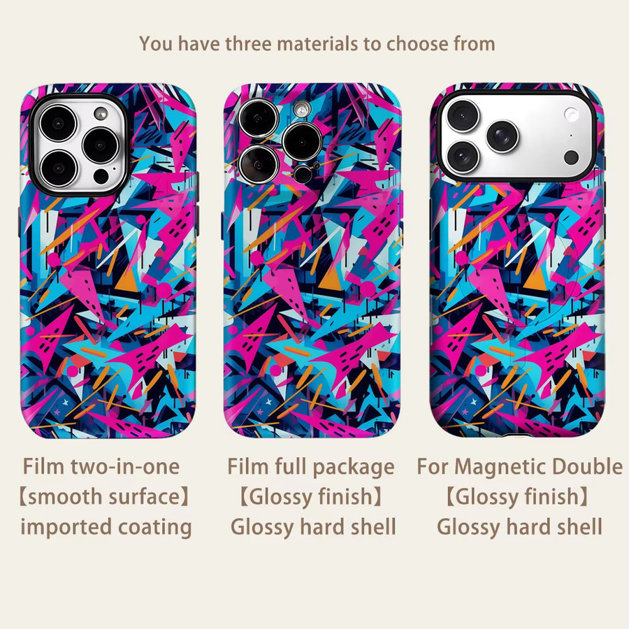 Potdemiel Magnetische Handyhülle mit rosa-blauem Geometrie-Design für iPhone 17 16 15 14 13 Pro Max Plus, robuste Doppel-Schicht-Schutzhülle, Mehrfarbig - Bild 2
