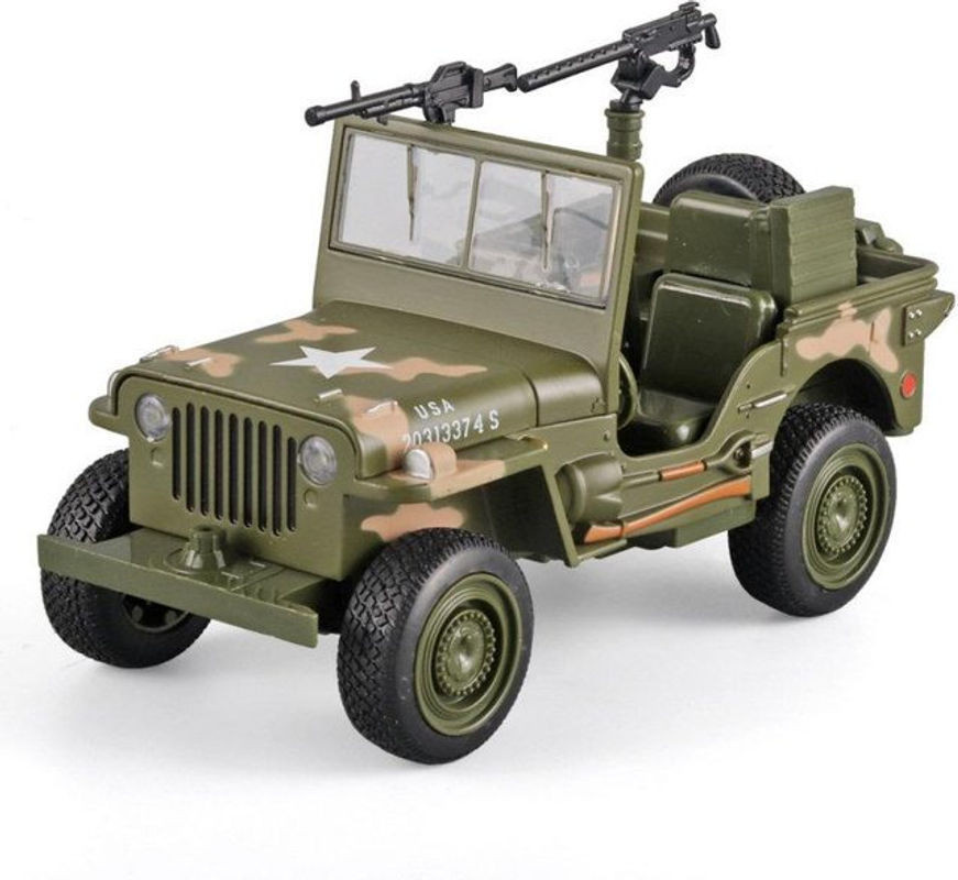 Discover Intime Willys GP Militär-Geländewagen Modellauto aus Metall in Grün Tarnfarbe, Maßstab 1:32 - Bild 1