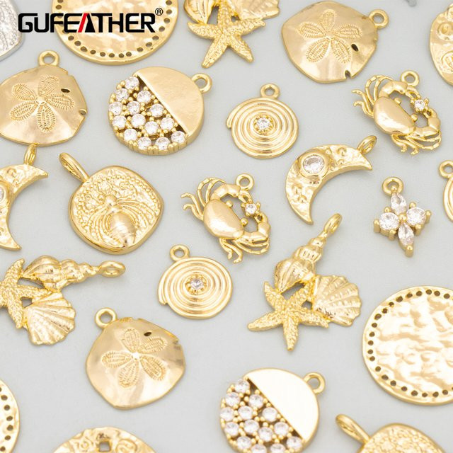 GUFEATHER Charms, Kupfer, 750 Gold, Zirkonia, Unisex - Bild 1