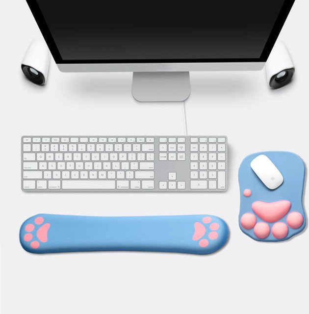 3D-Mauspad aus weichem Silikon mit süßer Katzenpfote und Memory-Schaum-Handgelenkauflage in Blau - Bild 1