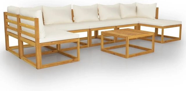 vidaXL 8-tlg. Garten-Lounge-Set aus Akazienholz in L-Form mit beigefarbenen Auflagen - Bild 1
