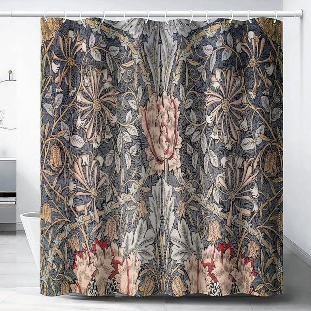 William Morris Duschvorhang mit floralem Muster in Grün und Multicolour, B: 90 cm, H: 180 cm - Bild 1
