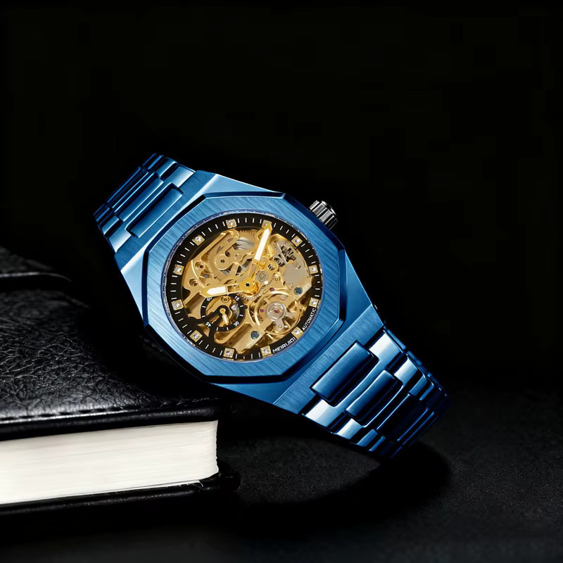 MEIRUIQI Armbanduhr Automatik, Edelstahl, Blau, Eckig, Herren - Bild 4