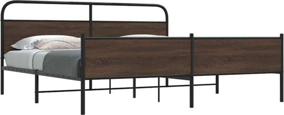 Metallbett Vidaxl in Braun mit Eichen-Optik im Industrial-Stil, B/T/H: 183 x 213 cm - Bild 1