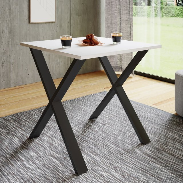 VCM Esstisch Xona in Weiß und Schwarz mit Holzstruktur-Nachbildung und X-Fußgestell, B/T/H: 80 x 80 x 76 cm - Bild 1