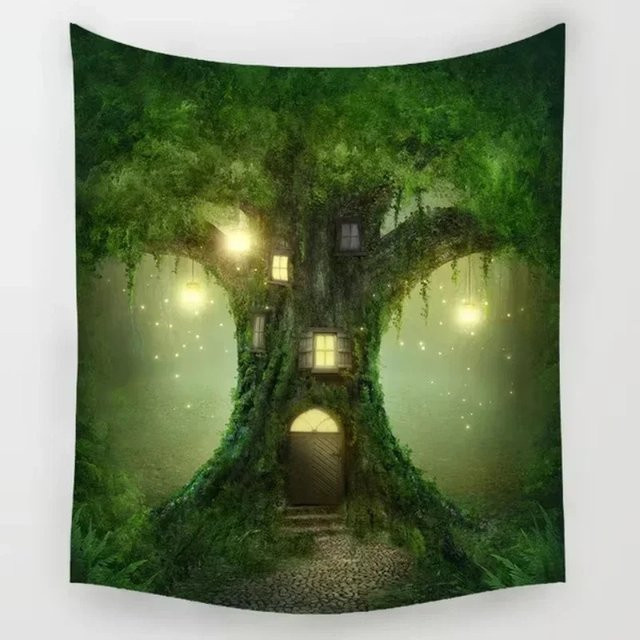 MINIDEAL Wandteppich mit Lebensbaum Motiv, floraler Wandbehang aus Polyester, Breite: 145 cm, Höhe: 125 cm - Bild 1