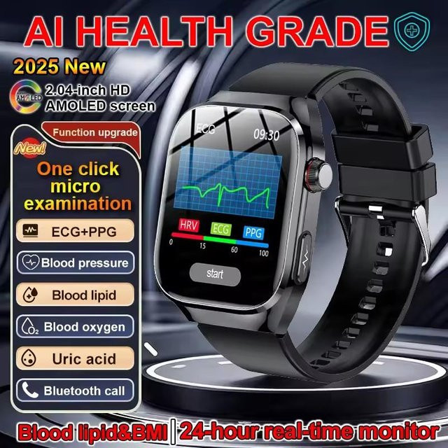 Lucky Start Smartwatch für Männer mit Mikro-Körperuntersuchung, Bluetooth Anruf, ECG und SpO2 Messung, Farbe: Schwarz - Bild 1
