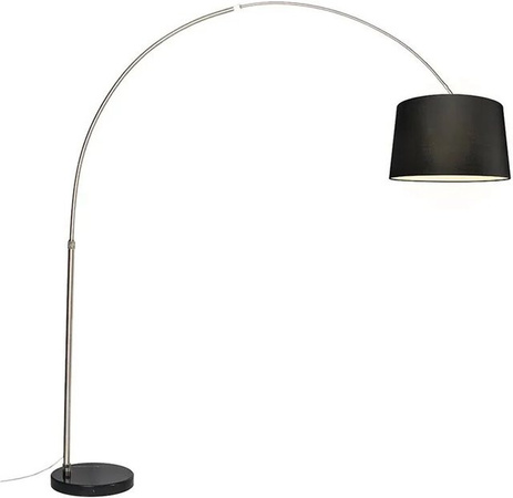 QAZQA Bogenleuchte aus Stahl und Marmor in Schwarz mit dimmbarer E27 Leuchte und höhenverstellbarem Schirm, Höhe: 248 cm, Breite: 60 cm, Tiefe: 45 cm