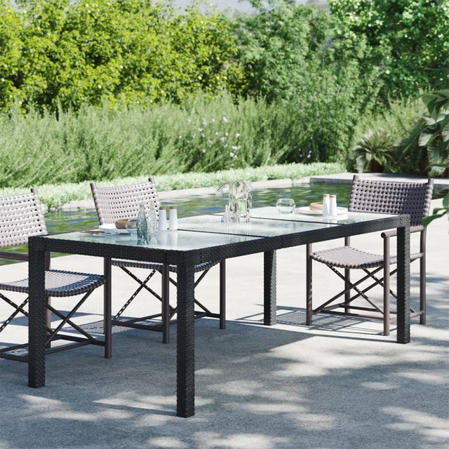 vidaXL Gartentisch aus Poly Rattan und gehärtetem Glas in Schwarz, B/T/H: 190 x 90 x 75 cm - Bild 2