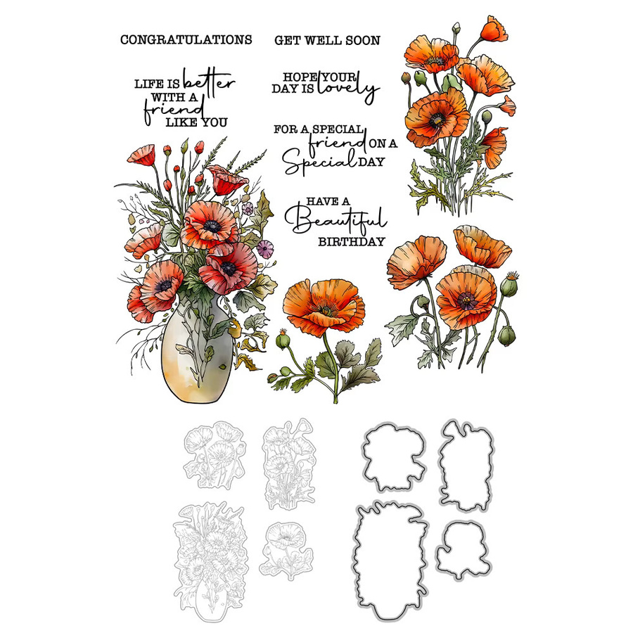 Mangocraft DIY Scrapbooking Set mit Metall- und Silikonstanzen für Blumenvasen-Motive in Transparent und Multicolour - Bild 2