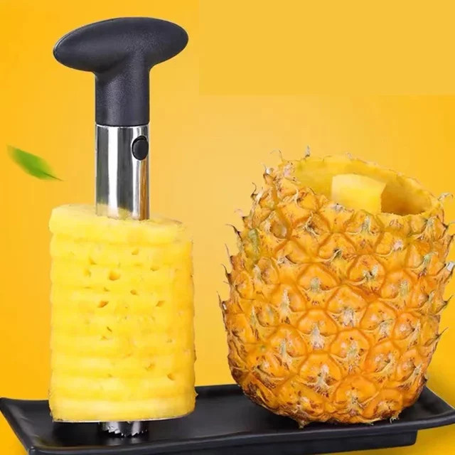 Ananas-Schneider und -Schäler aus Edelstahl in Silber und Grün - Bild 1