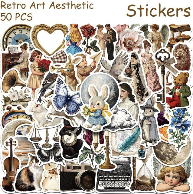 Rspctou Retro-Kunst Ästhetische Aufkleber, Cartoon, Tiere, 10-teiliges Set - Bild 1