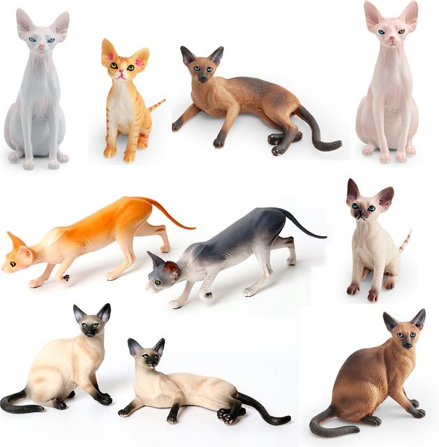 Sphynx haarlose Katze Devon Rex siamesische Katzen, Modell Figuren, handbemalt - Bild 1
