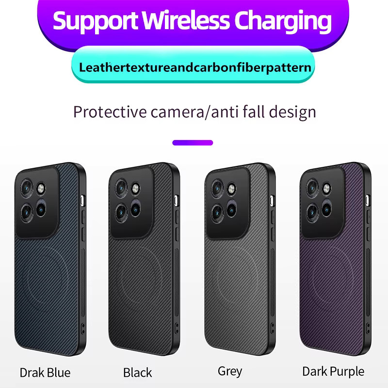 Stoßfeste Kohlefaser Handyhülle mit Magnetverschluss und Wireless-Ladefunktion für Motorola Moto G67 G77 G57 Power G86 Power, Schwarz - Bild 1