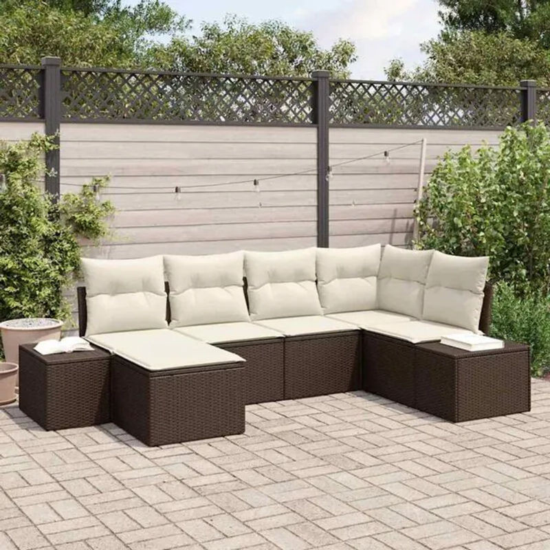 vidaxl Garten-Sofa-Set aus Rattan und Metall, 6-teilig, Braun und Creme, B/T/H: 264 x 154 x 85 cm - Bild 1