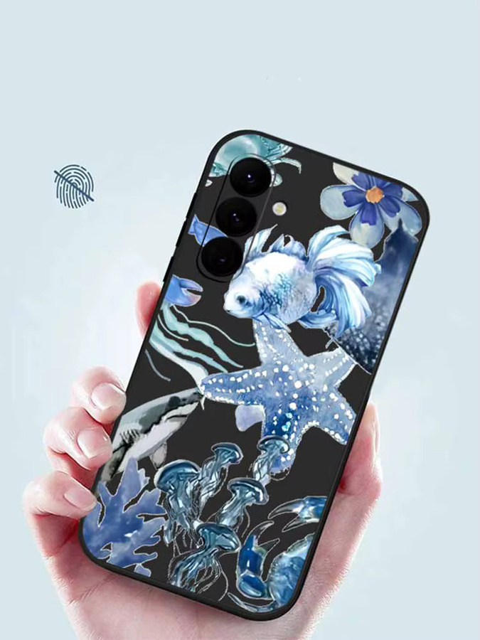 MOESOE Handyhülle mit Seestern- und Quallen-Design für Samsung Galaxy S25 S24 Ultra Plus FE A56 A36 A17 A16 A55 A54 A15 5G S23 S22 in Blau und Grau aus TPU - Bild 5