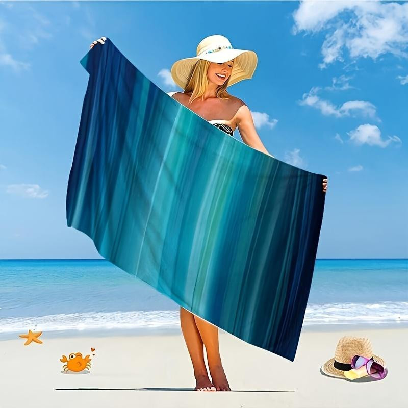Dalangpa Strandtuch mit blau-grün-weißen abstrakten Streifen, schnelltrocknend und superweich, B: 137 cm, H: 178 cm - Bild 2