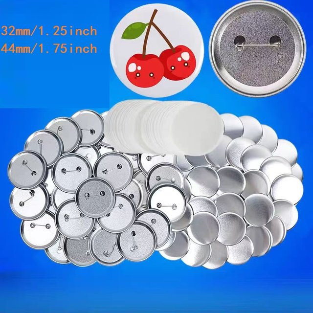 100 Sets matte Zinnplatten für Button-Badges in Silber, Durchmesser: 32 mm und 44 mm, Metall-Rohlinge für Pin-Badges - Bild 1