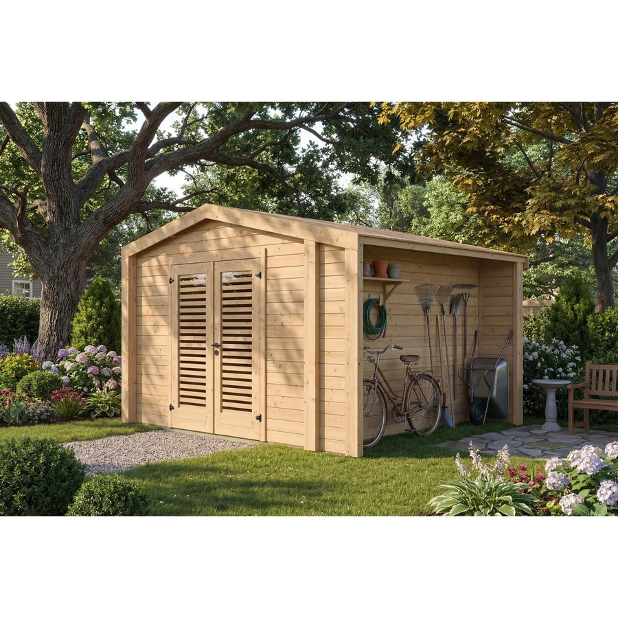 Weka Holz-Gartenhaus Killarney mit Satteldach in Natur Braun, B: 361 cm, T: 313 cm, H: 246 cm - Bild 2