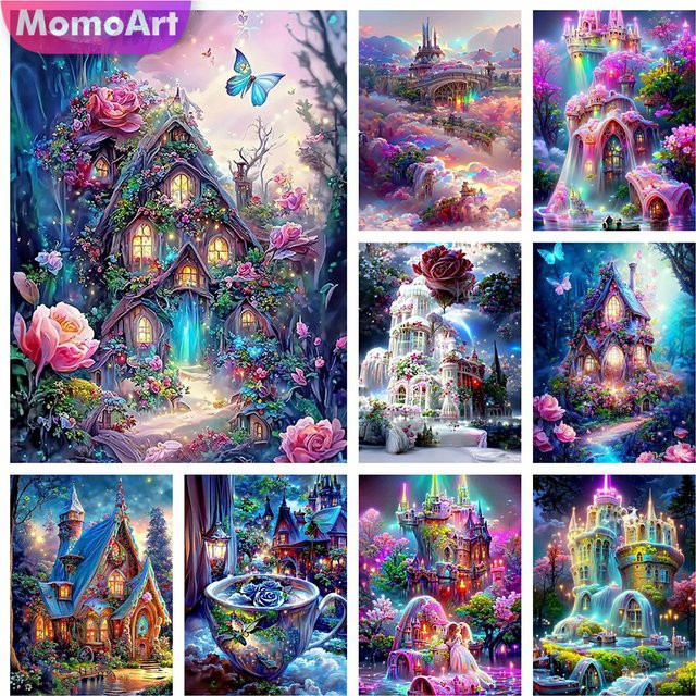Momoart Diamond Painting Set Landschaft Schloss Mosaik mit bunten Perlen und runden Steinen - Bild 1