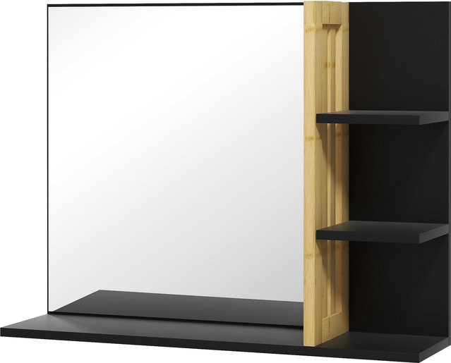 Aosom Wandspiegel für Badezimmer und Schlafzimmer aus Bambusholz mit 4 Regalen in Schwarz - Bild 1