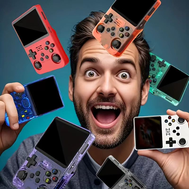 BOYHOM R36S Retro Handheld Spielkonsole mit 3,5 Zoll IPS Display, 128 GB Speicher, Blau - Bild 4