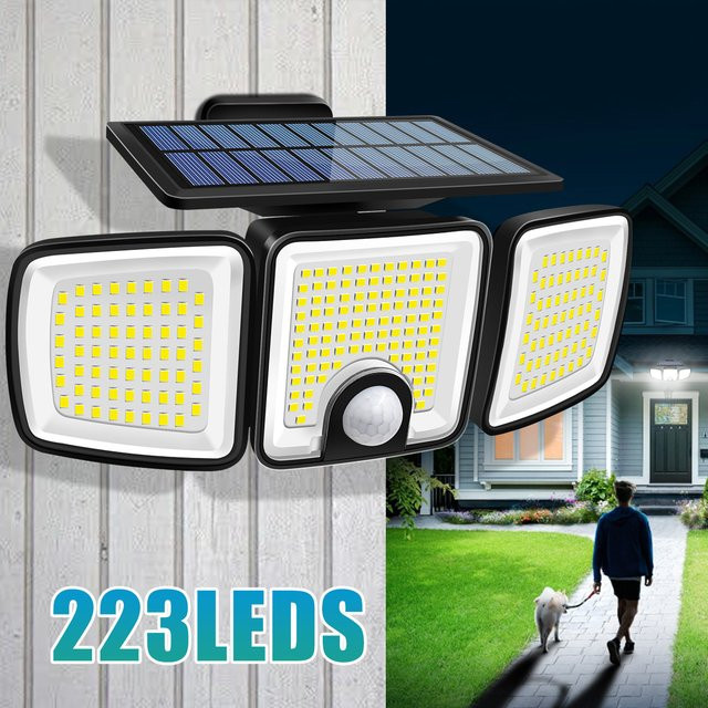 AMARYLLIS Solar-Flutlicht mit 3000 lm, 270 Grad Beleuchtung, zwei PIR-Bewegungsmeldern und 3 Modi, IP65 wasserdicht, Weiß - Bild 1