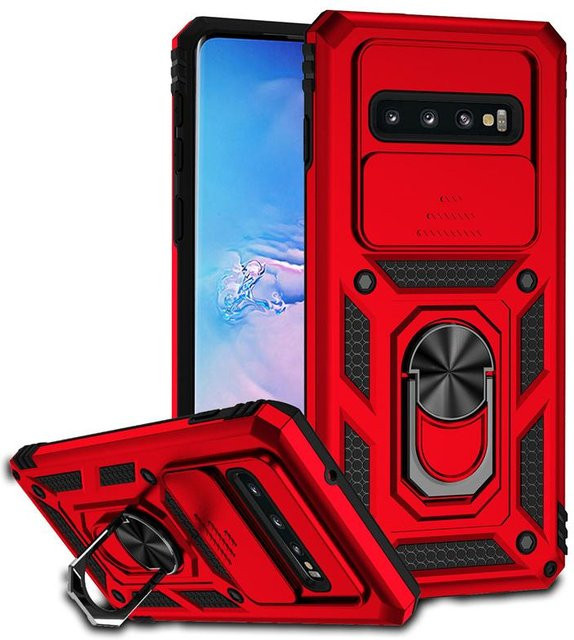 Stoßfeste Schutzhülle mit Panzerfolie und Kameraschutz sowie Ringhalter für Samsung Galaxy S10 und S10 Plus in Rot - Bild 1