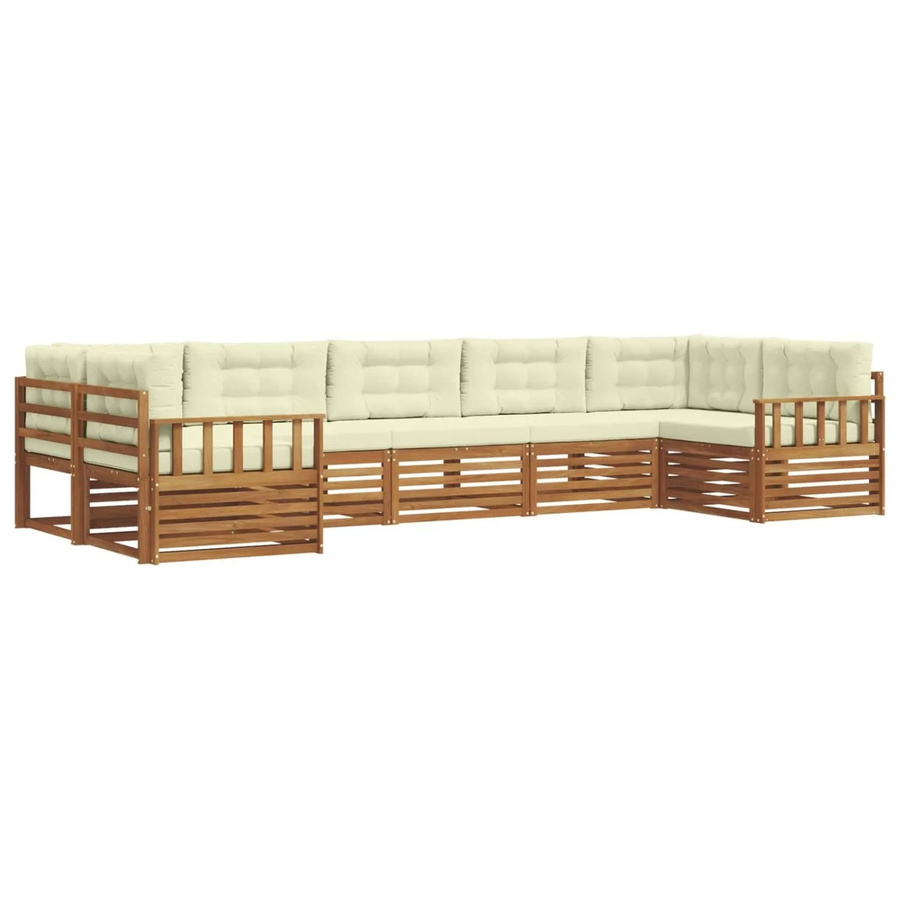 vidaXL Sofagarnitur 7-teilig aus Massivholz Akazie in Natur und Beige mit abnehmbaren Kissen - Bild 2
