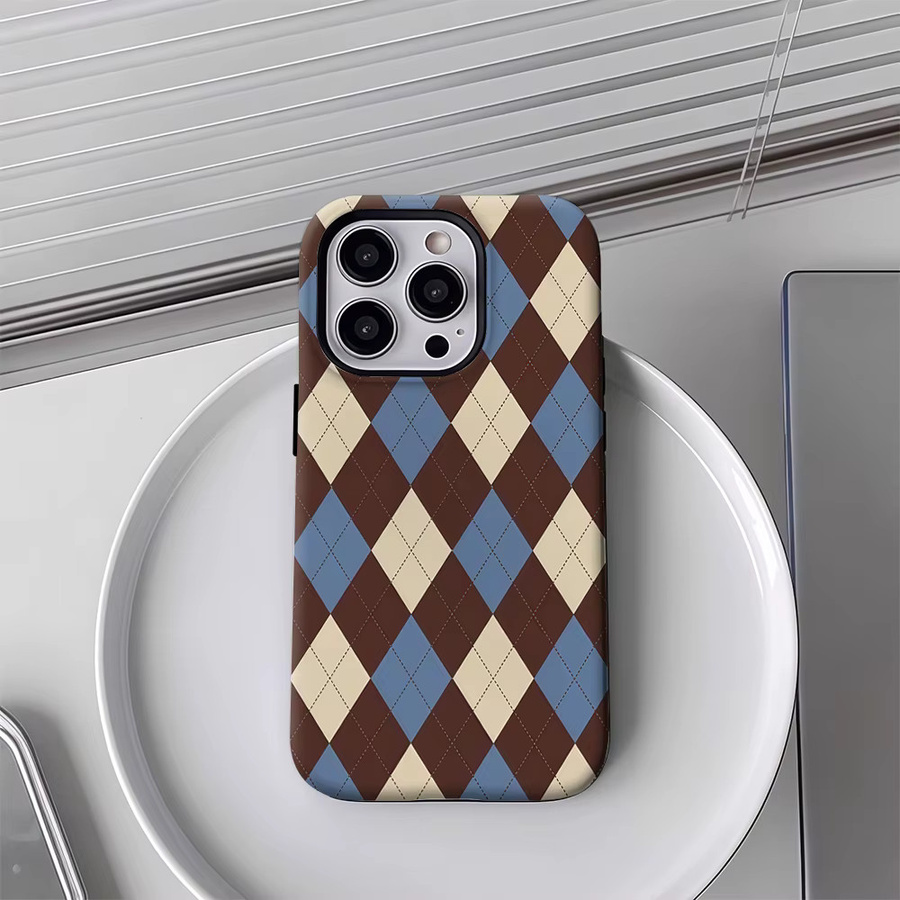 Vintage Diamond Plaid Handyhülle für Apple iPhone 17 16 15 14 13 12 Pro Max Plus mit doppelschichtiger Rückseite in Multicolour - Bild 4