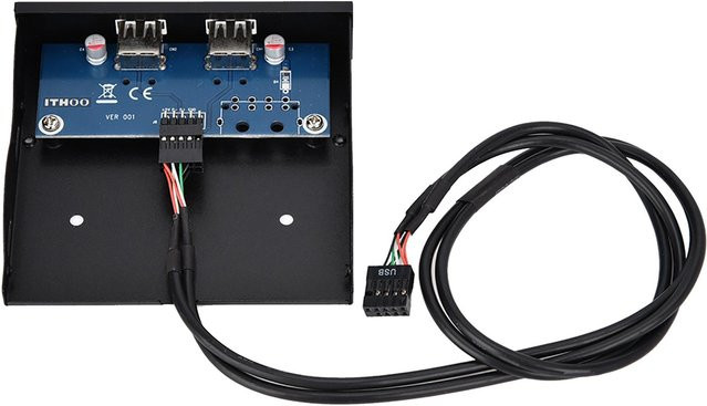 mfySpace USB 2.0 Frontblende mit 2 Ports und 9-Pin-Anschluss für 3,5 Zoll Diskettenlaufwerke in Weiß und Blau - Bild 1