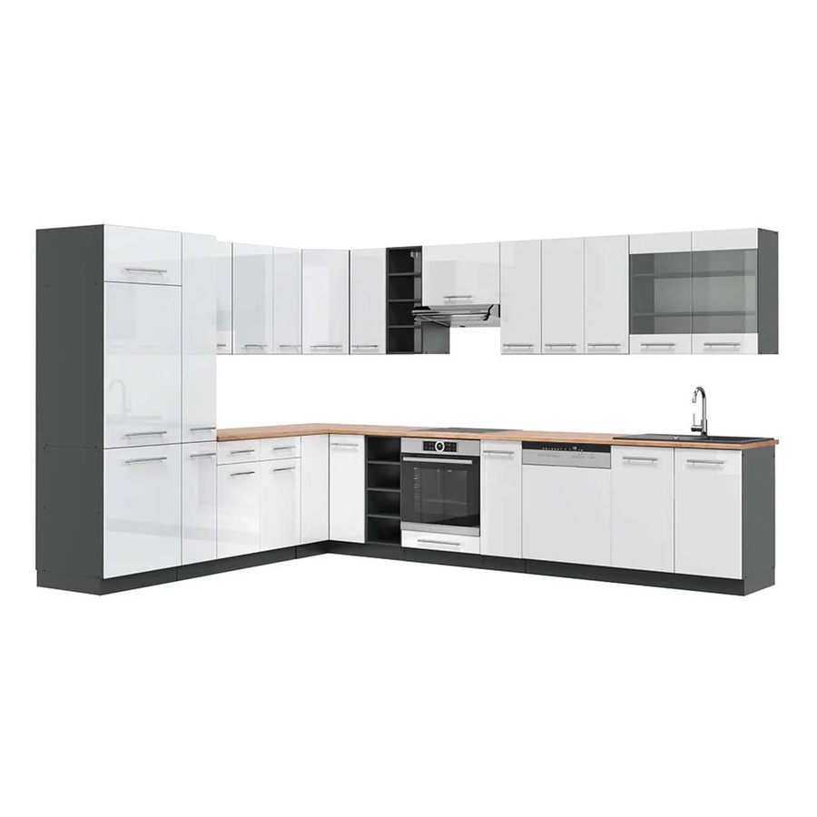 Vicco Fame-Line Eckküche in Weiß Hochglanz und Anthrazit mit Eiche-Optik, B: 347 cm, B: 257 cm - Bild 2