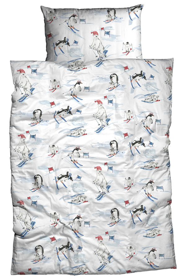 Dormabell Biber Bettwäsche mit Pinguin und Eisbär Motiv in Weiß und Multicolour, Material: Baumwolle, B/H: 155 x 220 cm, Kissenbezug: 80 x 80 cm - Bild 1