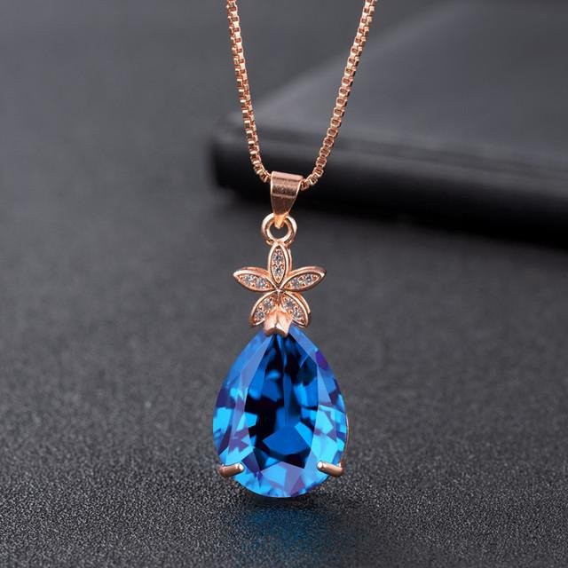 POMOiii Halskette 14 k Roségold, Saphir Anhänger, 45 cm, Damen - Bild 1