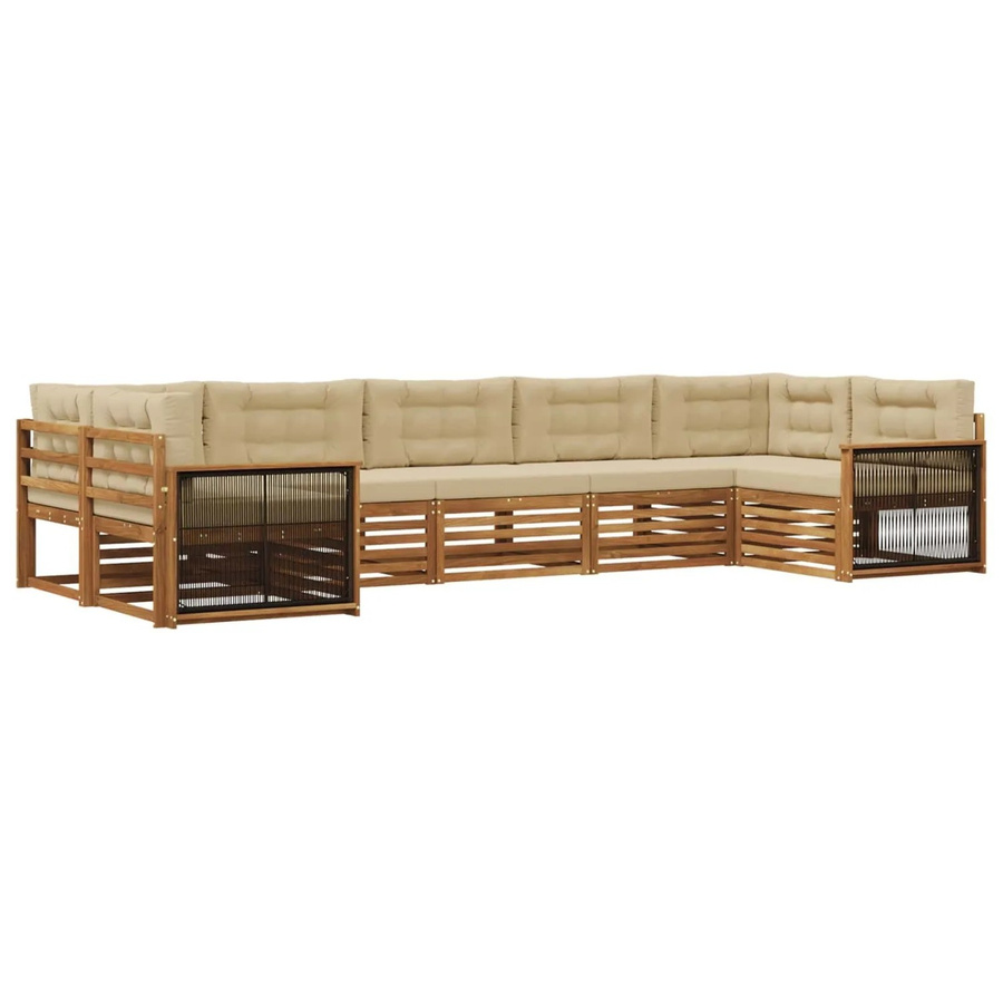 vidaXL Outdoor-Sofagarnitur aus Akazienholz in L-Form mit Kissen, Natur und Beige - Bild 2