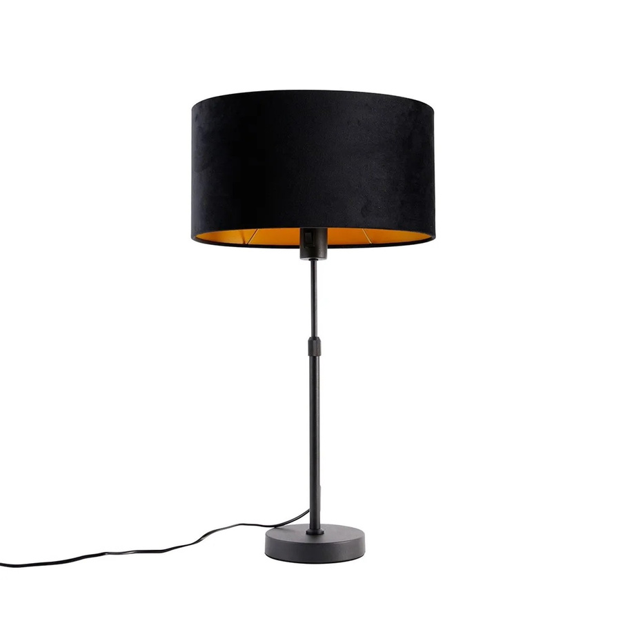 QAZQA Tischleuchte Schwarz mit ovalem Samtschirm aus Metall für Schreibtisch und Wohnzimmer - Bild 2