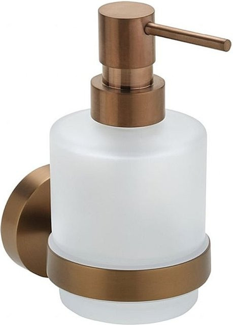 Brillantbad BAMBER Seifenspender MINI Wandmontage aus Messing in Gold Kupfer matt mit Milchglas, Fassungsvermögen: 200 ml, B/T/H: 7,5 x 14,5 x 10 cm - Bild 1