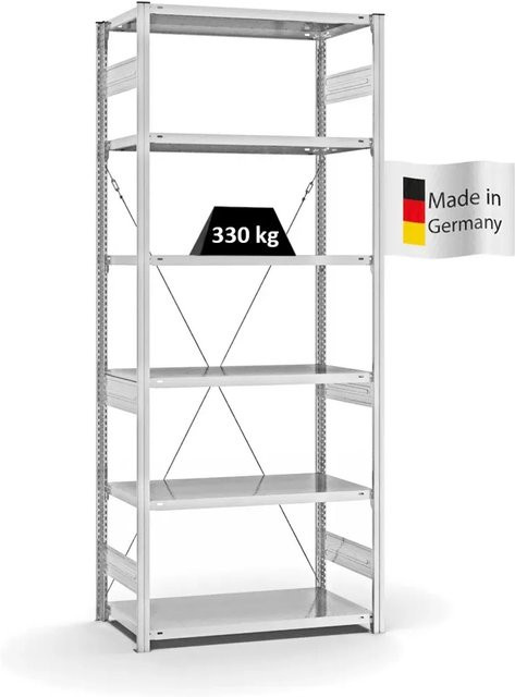 PROREGAL Fachbodenregal Stecksystem T-Profil Heavy-Duty, 6 Ebenen, Lichtgrau, H x B x T: 250 x 100 x 50 cm - Bild 1