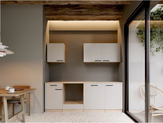 Respekta Merle Leerblock Küchenschrank in Kaschmir Beige, B/T/H: 220 x 60 x 85 cm - Bild 1